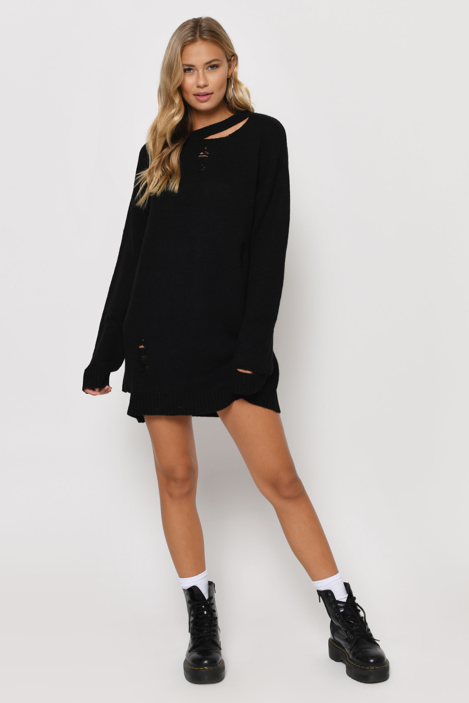 New York Apple Distressed Sweater Dress (Black Multi) main image 0