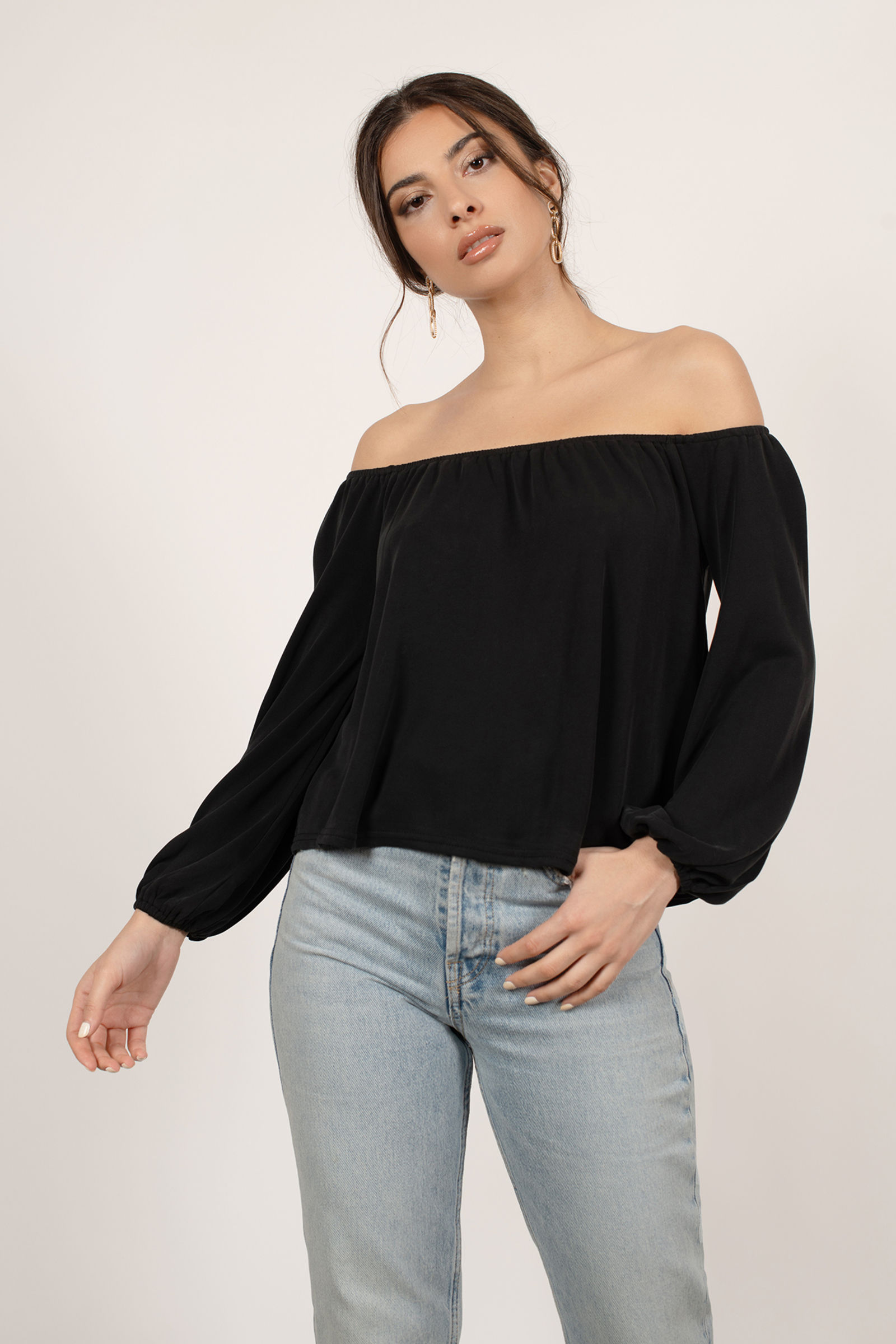 Black Blouse Off Shoulder Blouse Black Long Sleeve Blouse — free download