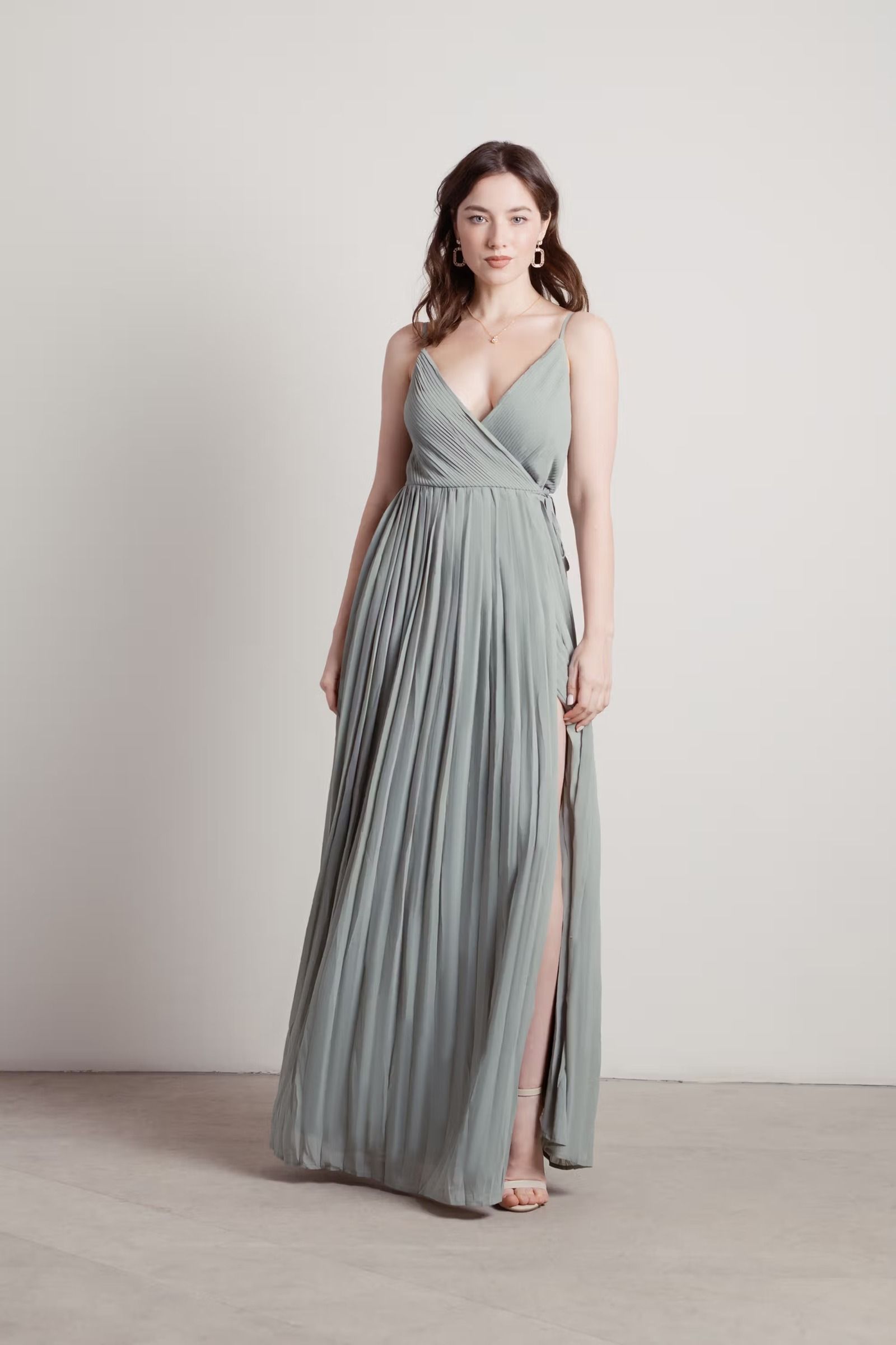 Double Straps Surplice Vent Slit Maxi Dress
