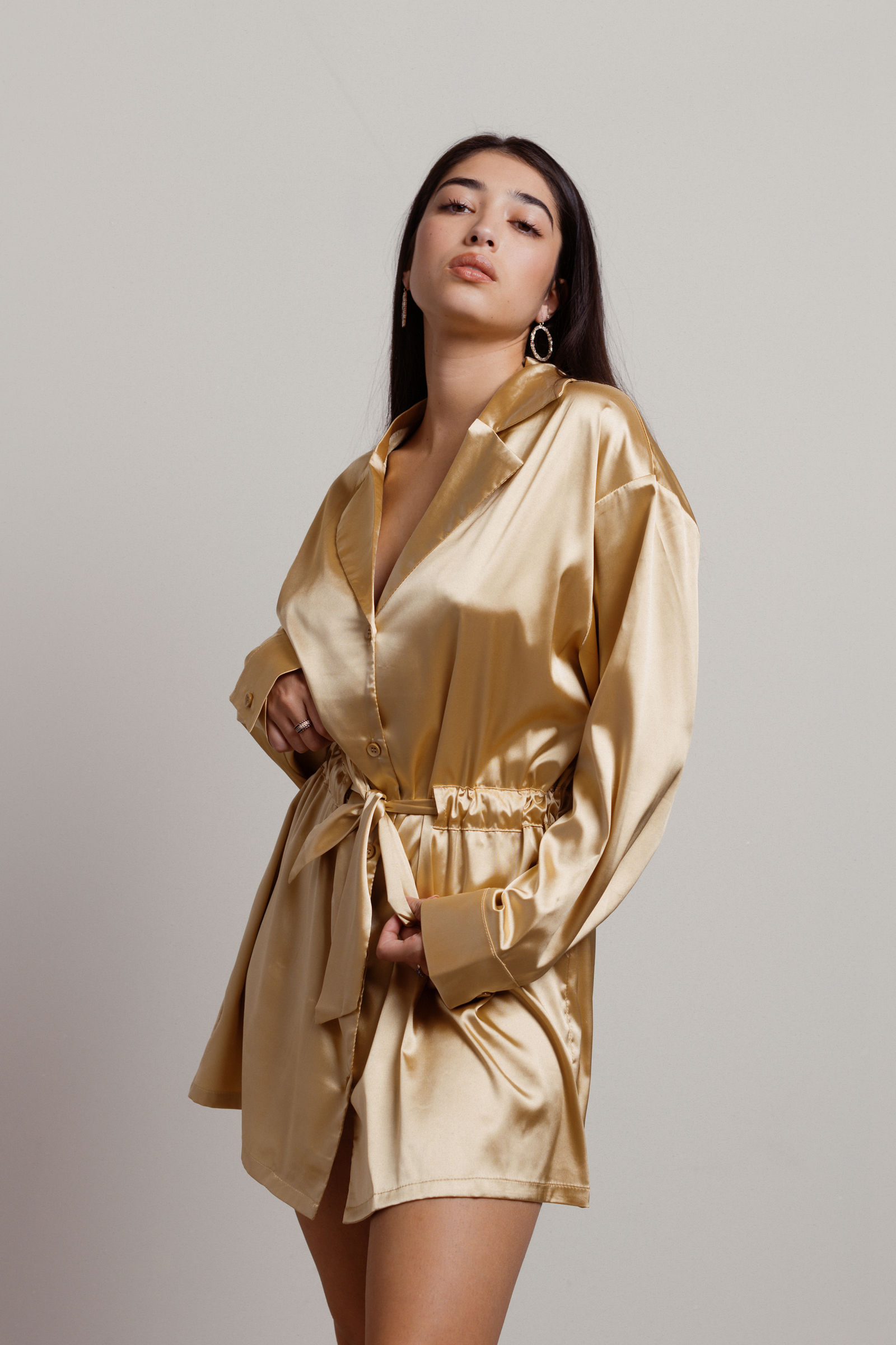 Satin Tie Waist Wrap Dress main image 1