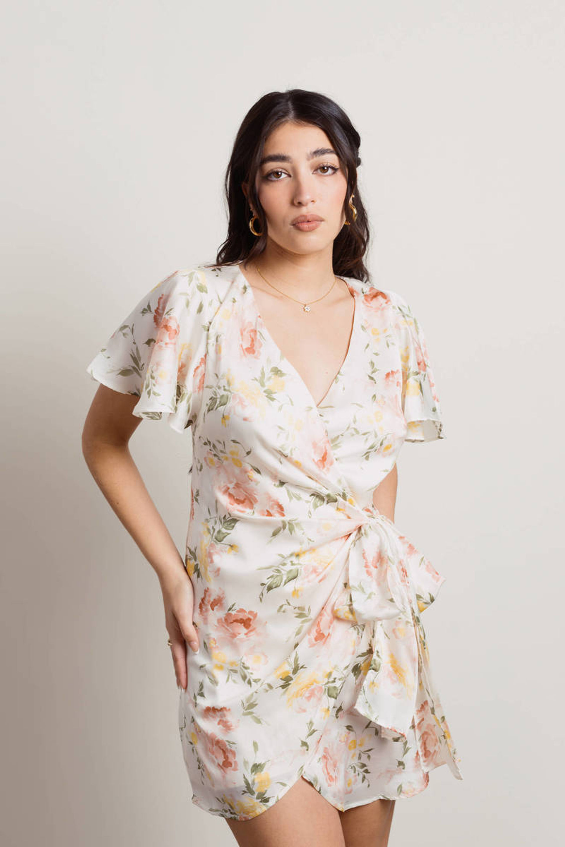 Floral Smocked Mini Dress with Front Tie main image 1