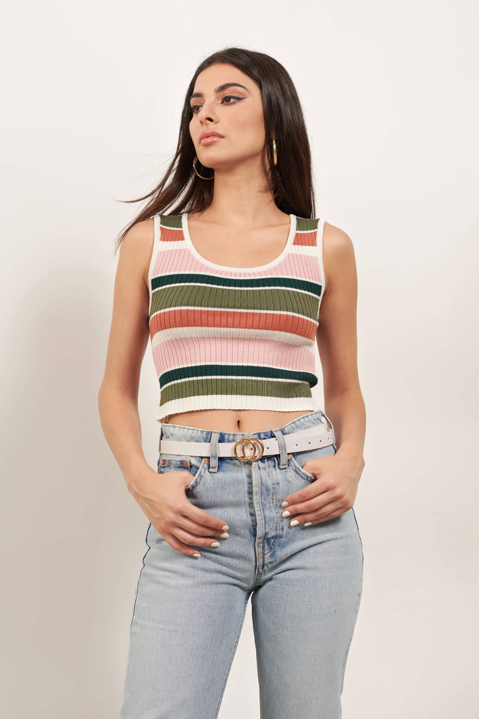 Multi Colour Crop Top - Delicate Knit Crop Top - Striped Crop Top
