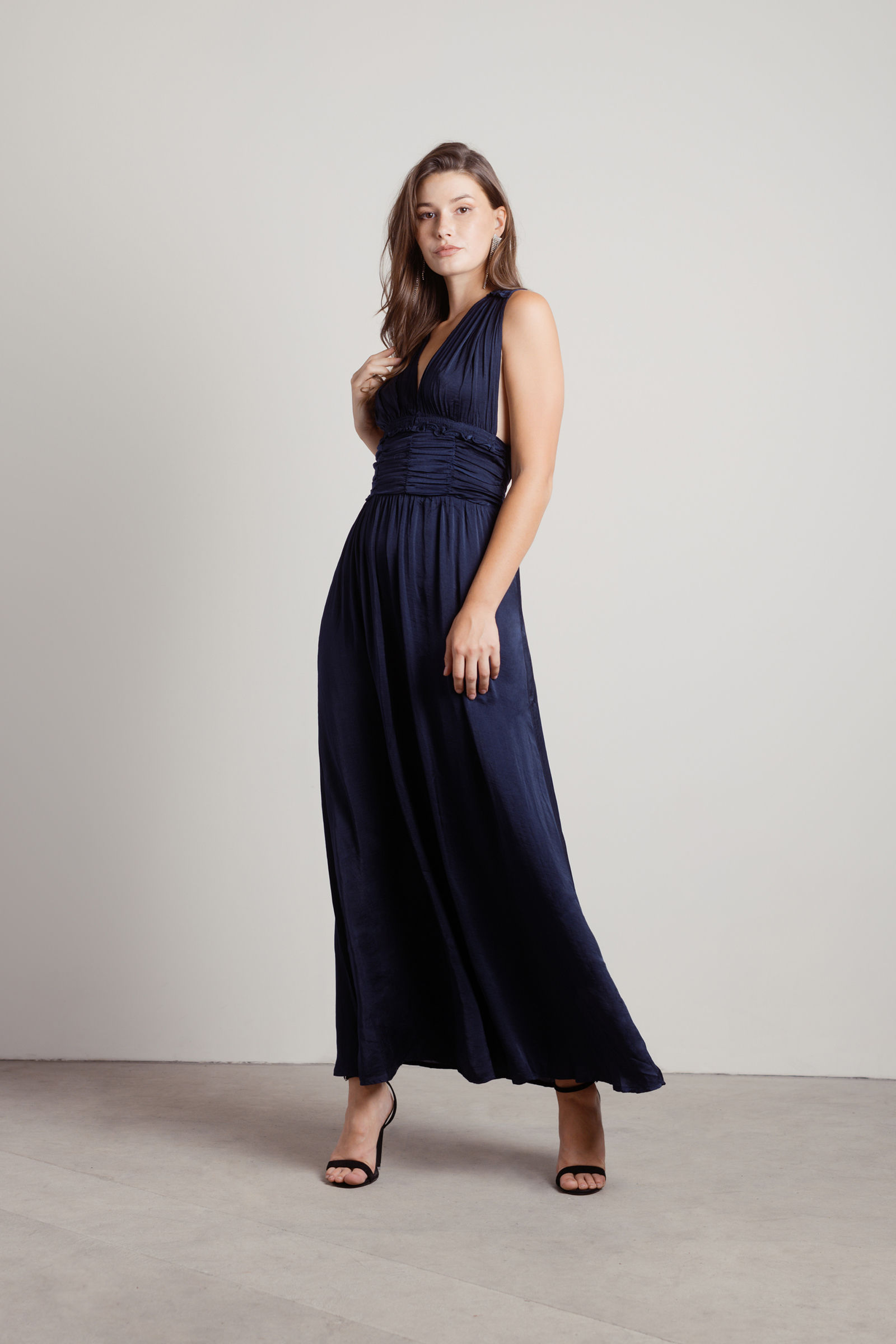 Aniyah | Burgundy Slashed-Neck Maxi Dress With Ruched Detailing