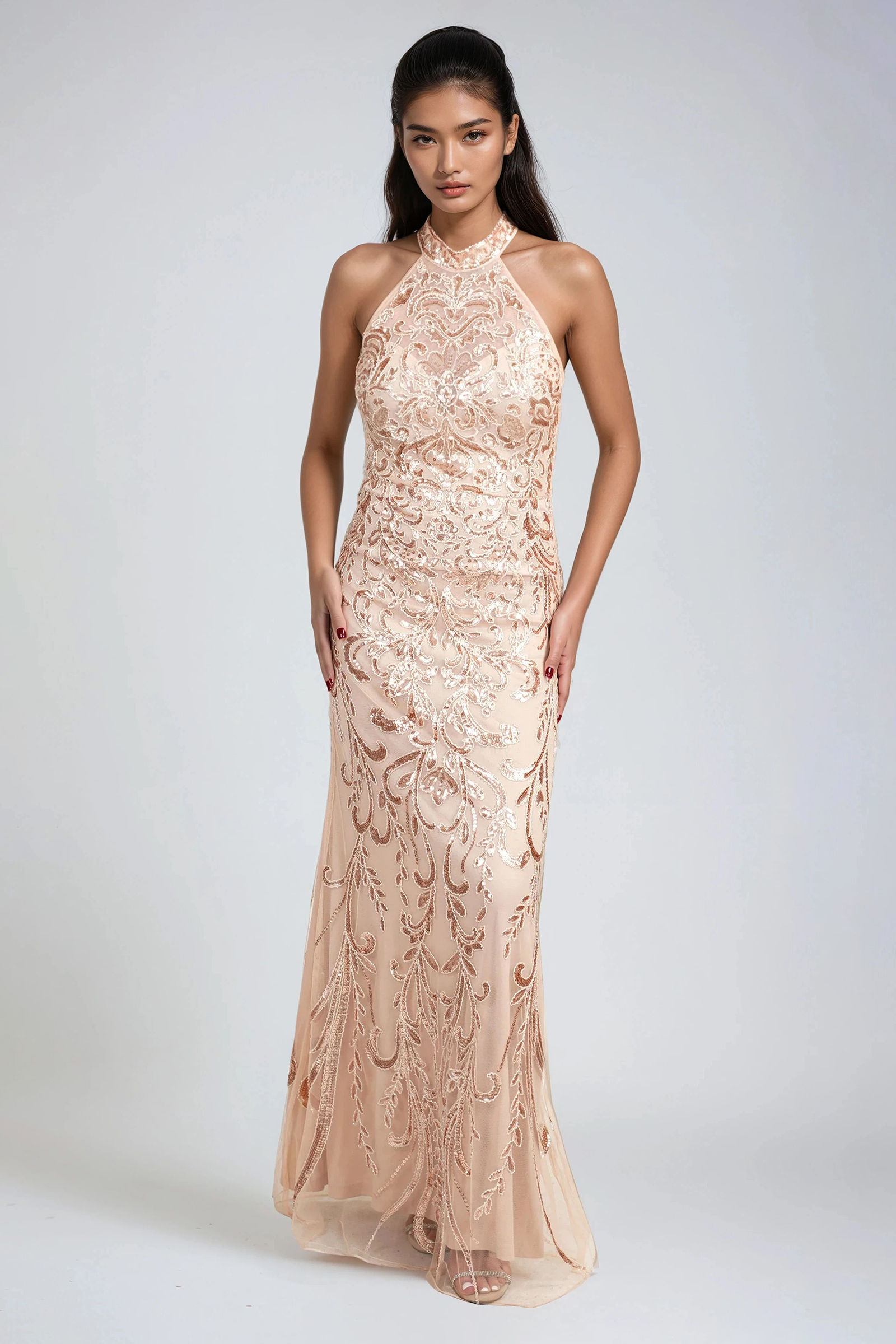 what color is the gold and white dress actually Satin Rose Gold Classy Cup Mini Fit Dress main image 0