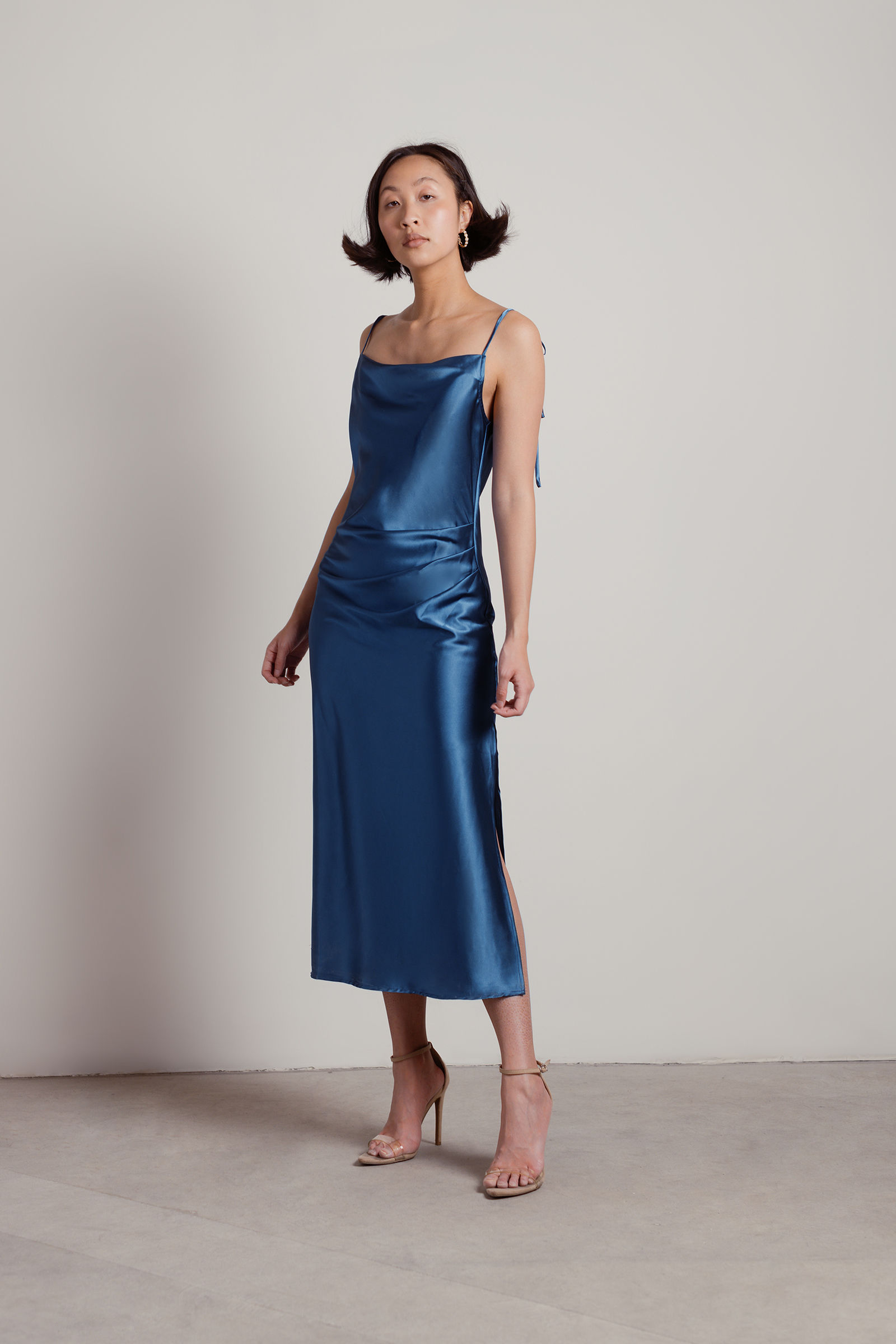 Nad Cowl Halterneck Satin Midi Dress