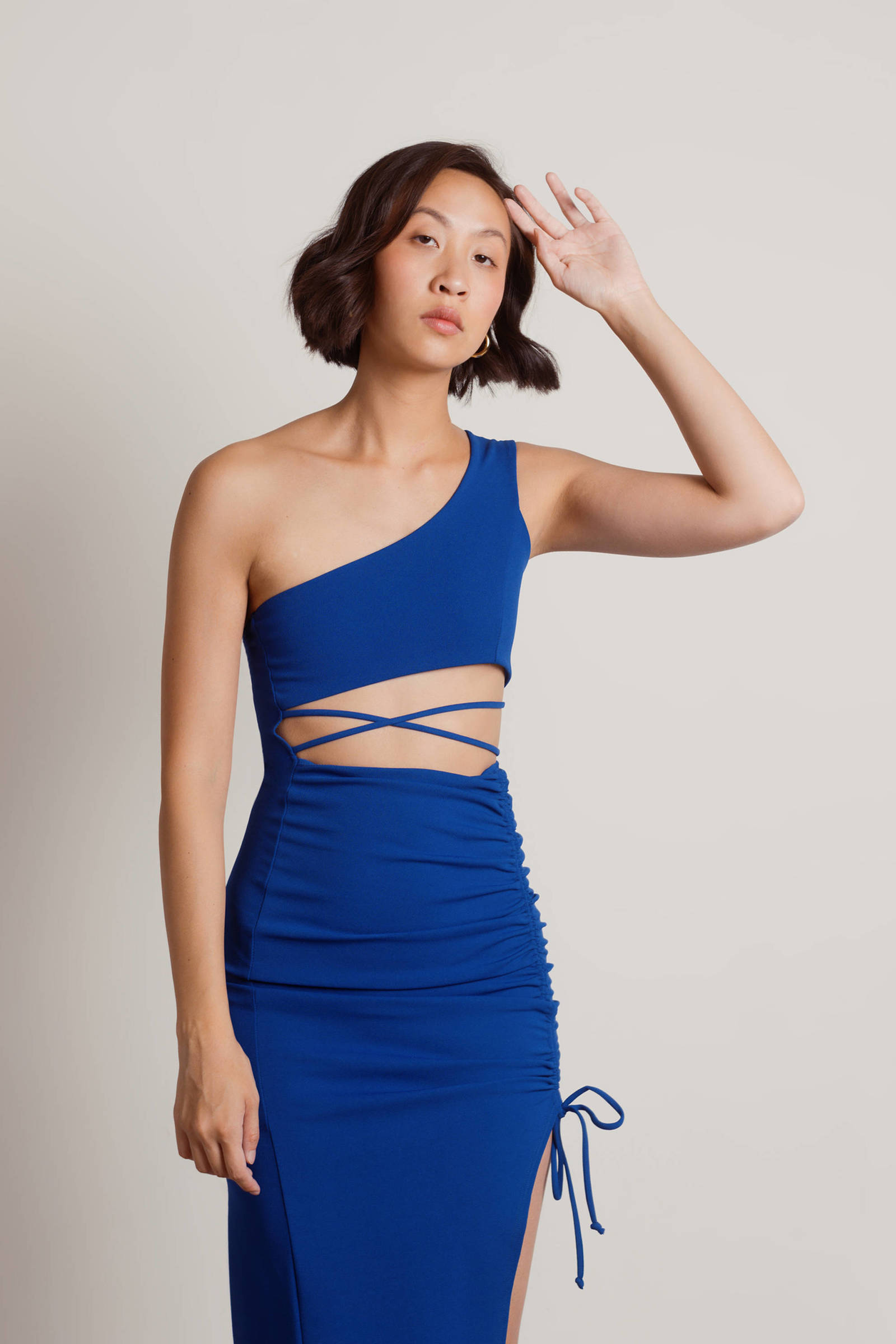 Cutout One-Shoulder Ruched Dress