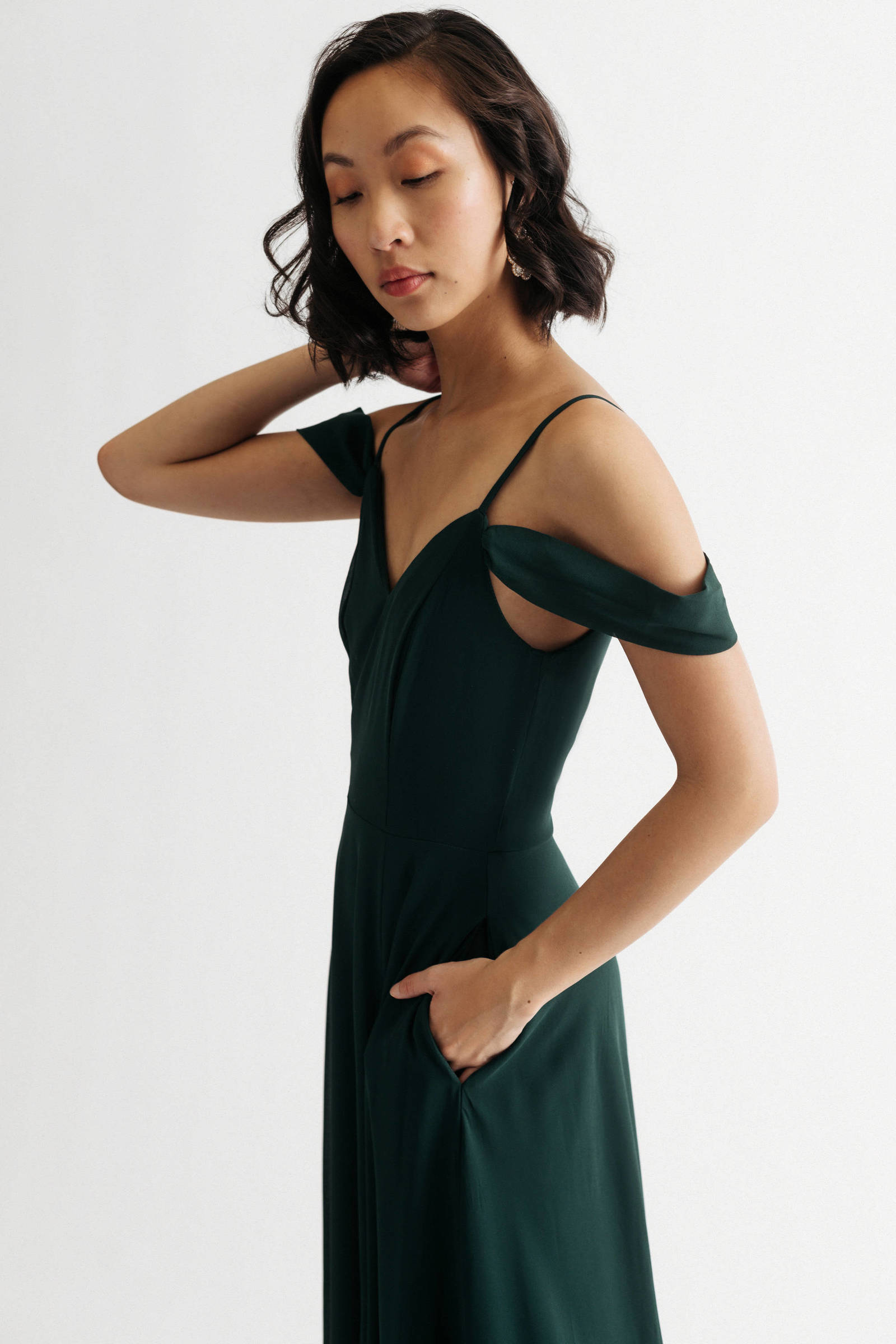 Cold-Shoulder Empire Max Dress with Slit Lime Green