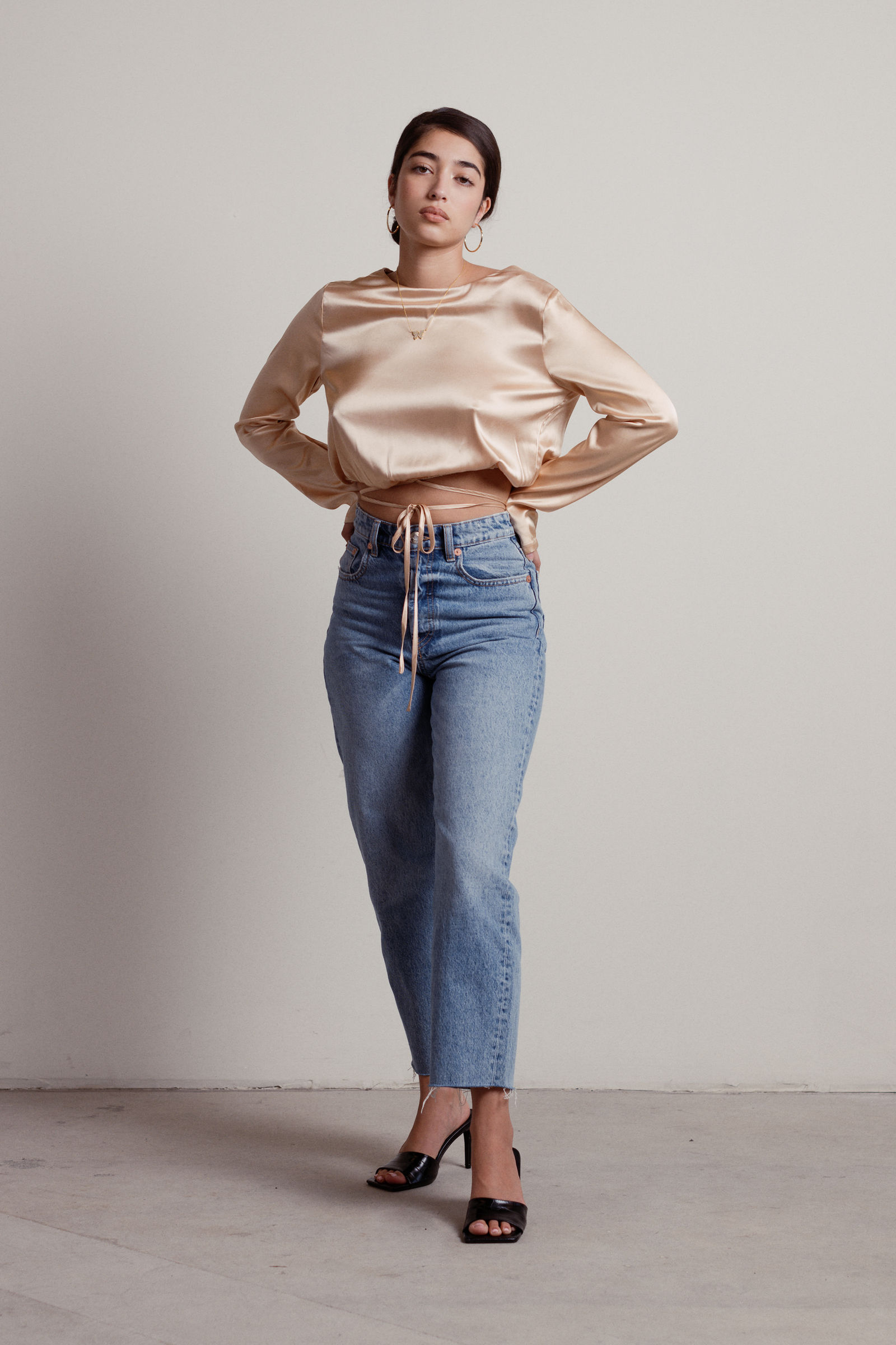 Orange Tie Wrap Around Satin Crop Top & Skirt Co-Ord - Aalaysia
