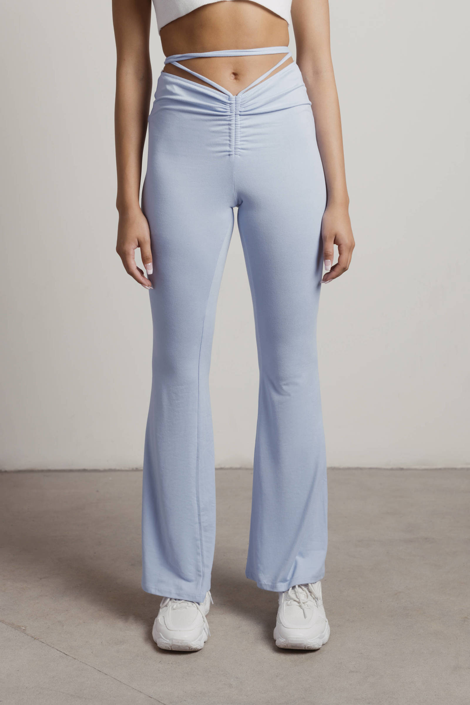 Balvin Tie Dye Print Ruched Lace-up Waist Stretch Flare Pants