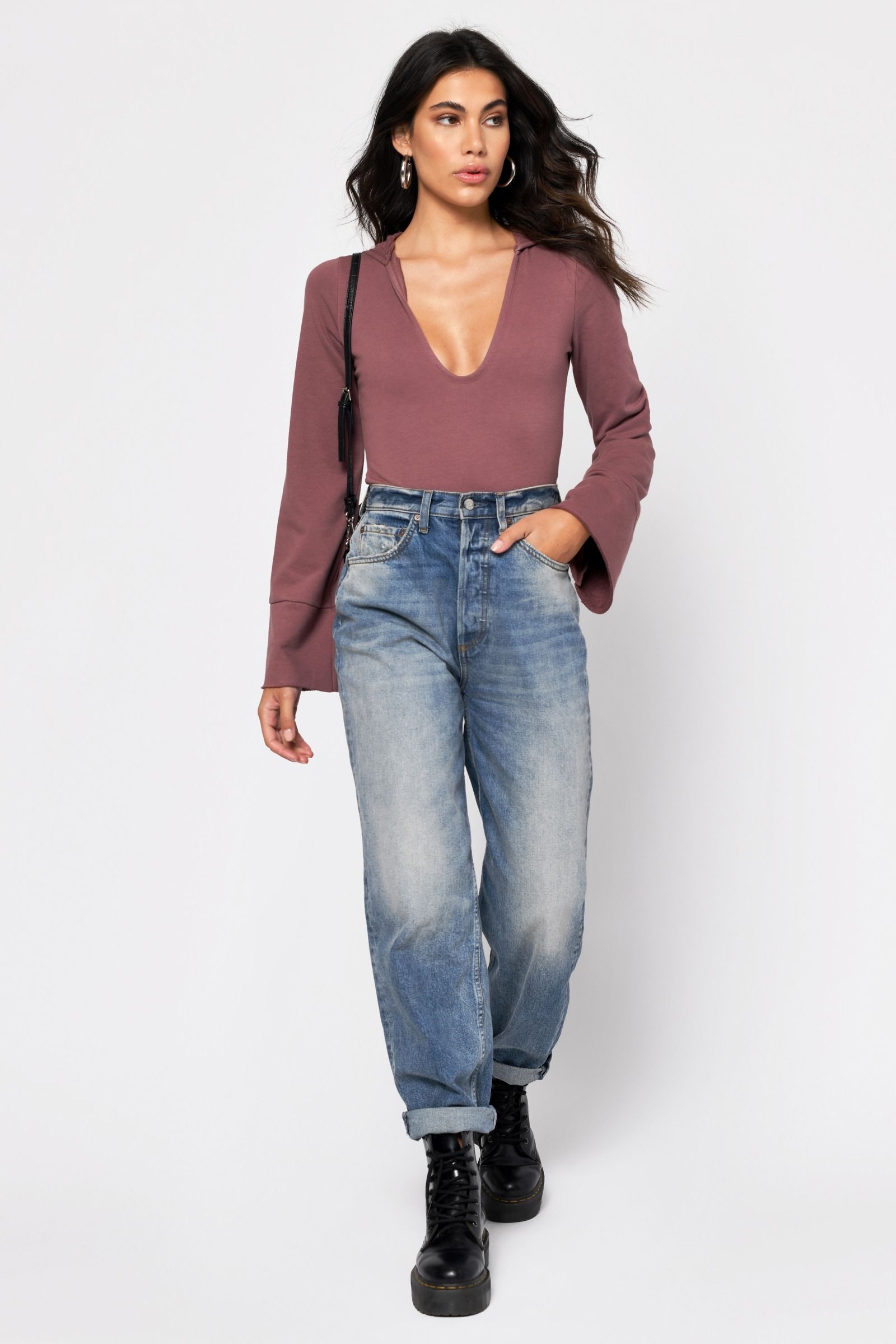 Twaine Drape Textured Bodysuit - Marsala