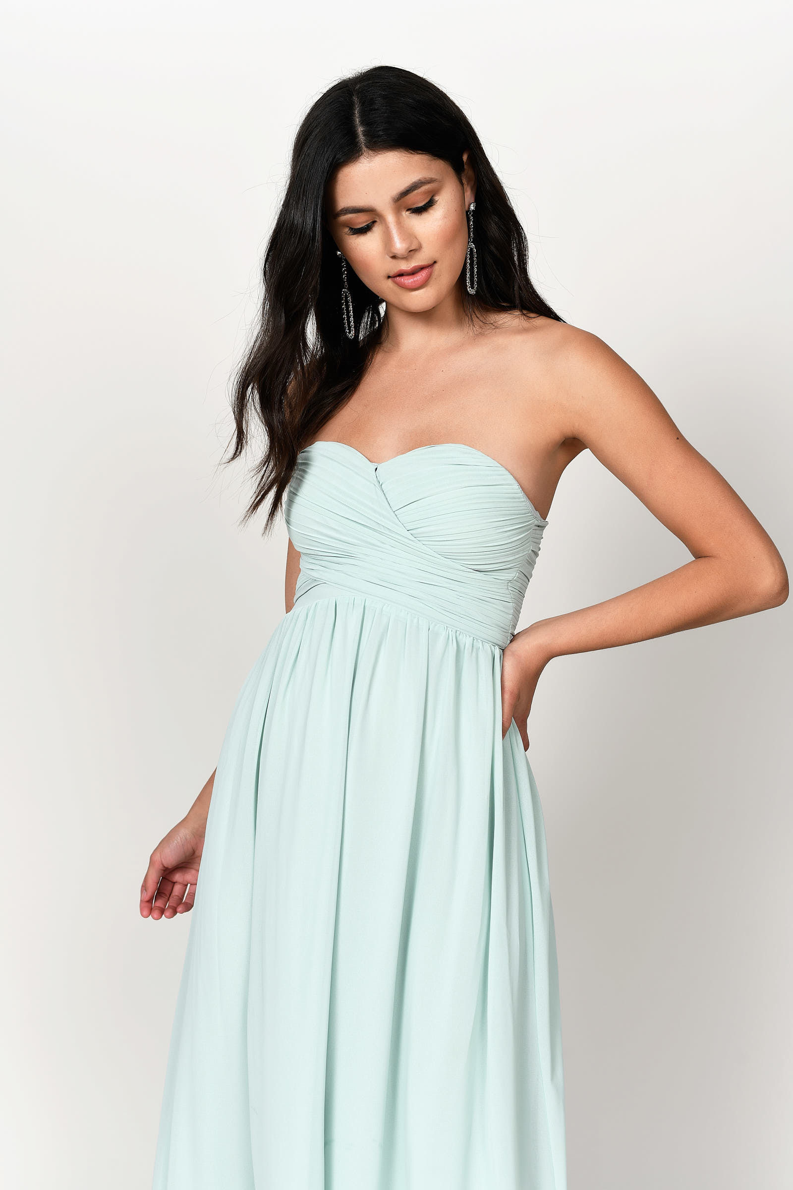 Green Maxi Dress - Sweetheart Neckline Strapless Dress - Emerald ...