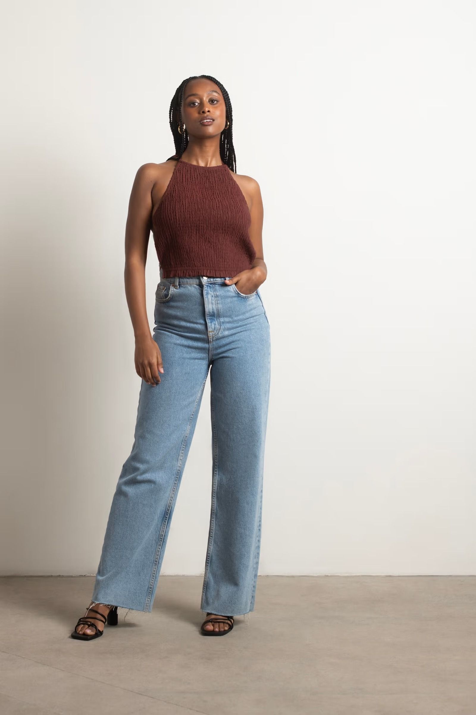 Tip Tap Chocolate Halter Binding Crop Top