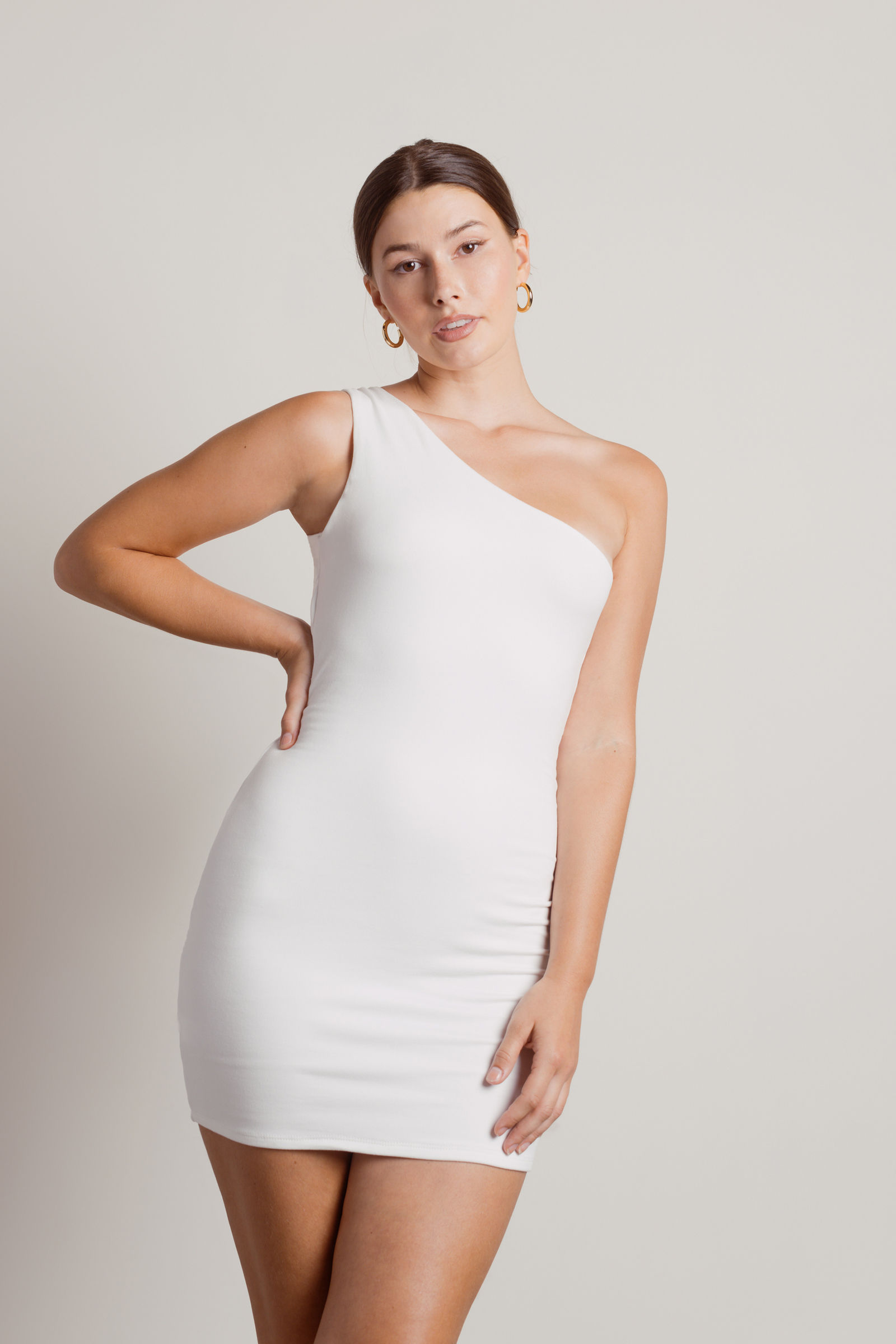 Ribbed One Shoulder Cutout Front Casual Plus Size Mini Bodycon Dress