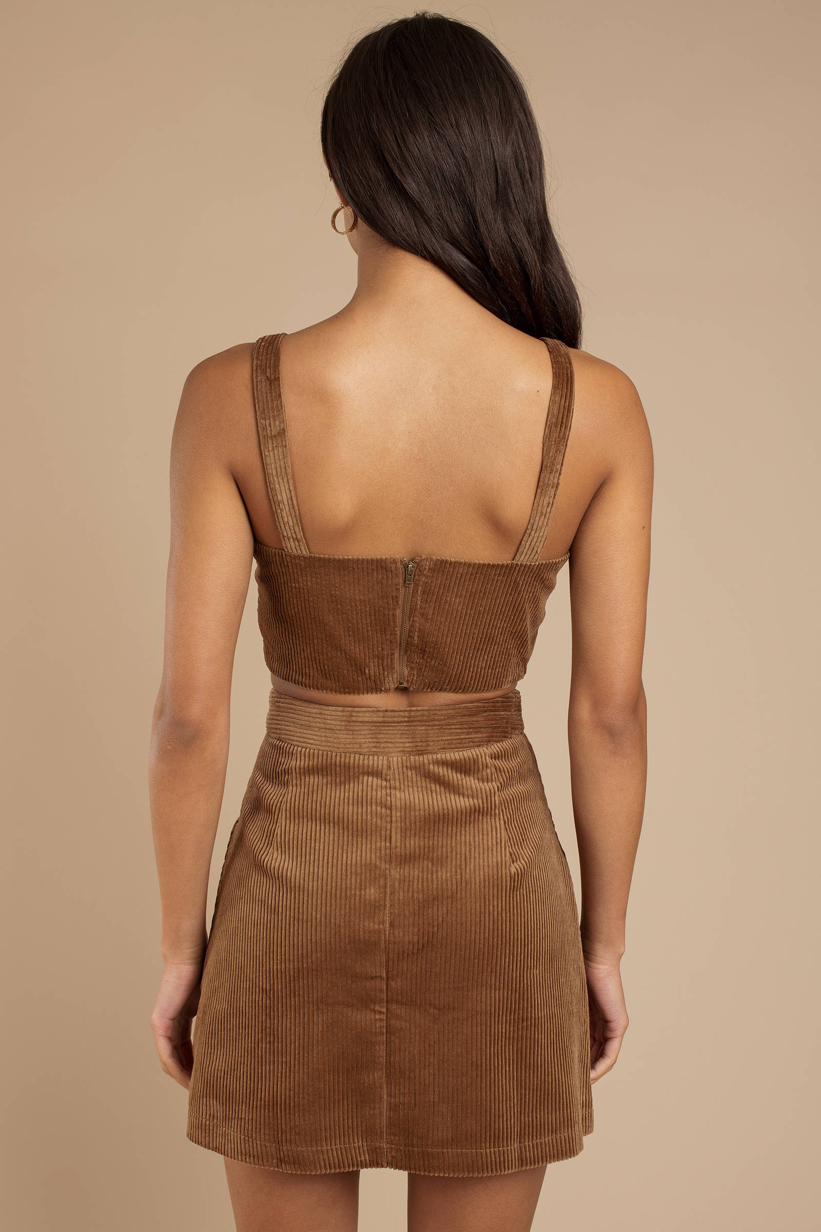 Taupe Beige Warm Cotton Corduroy Crop Top main image 0