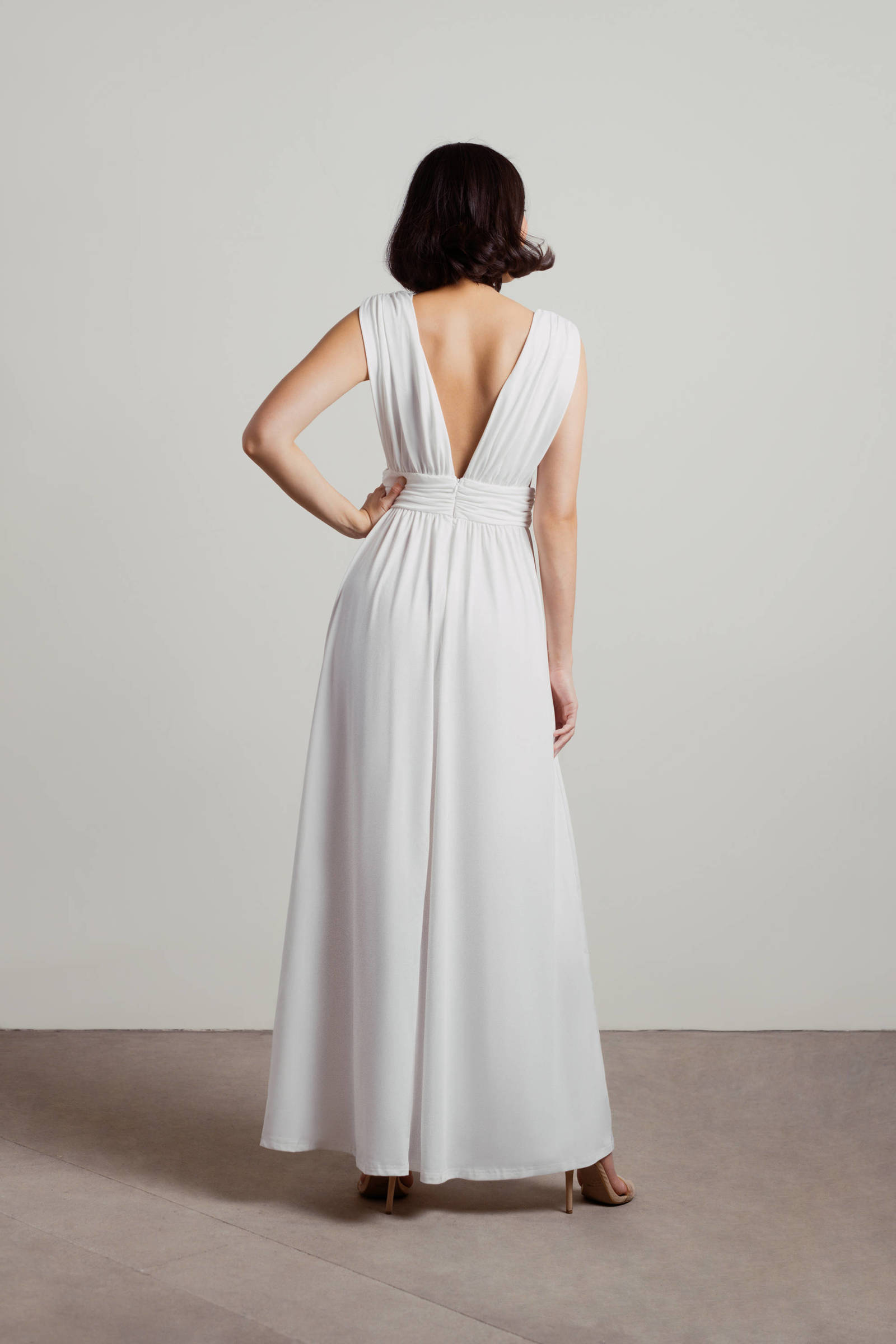 Maxi Length Dress with Deep V Detail & High Slit