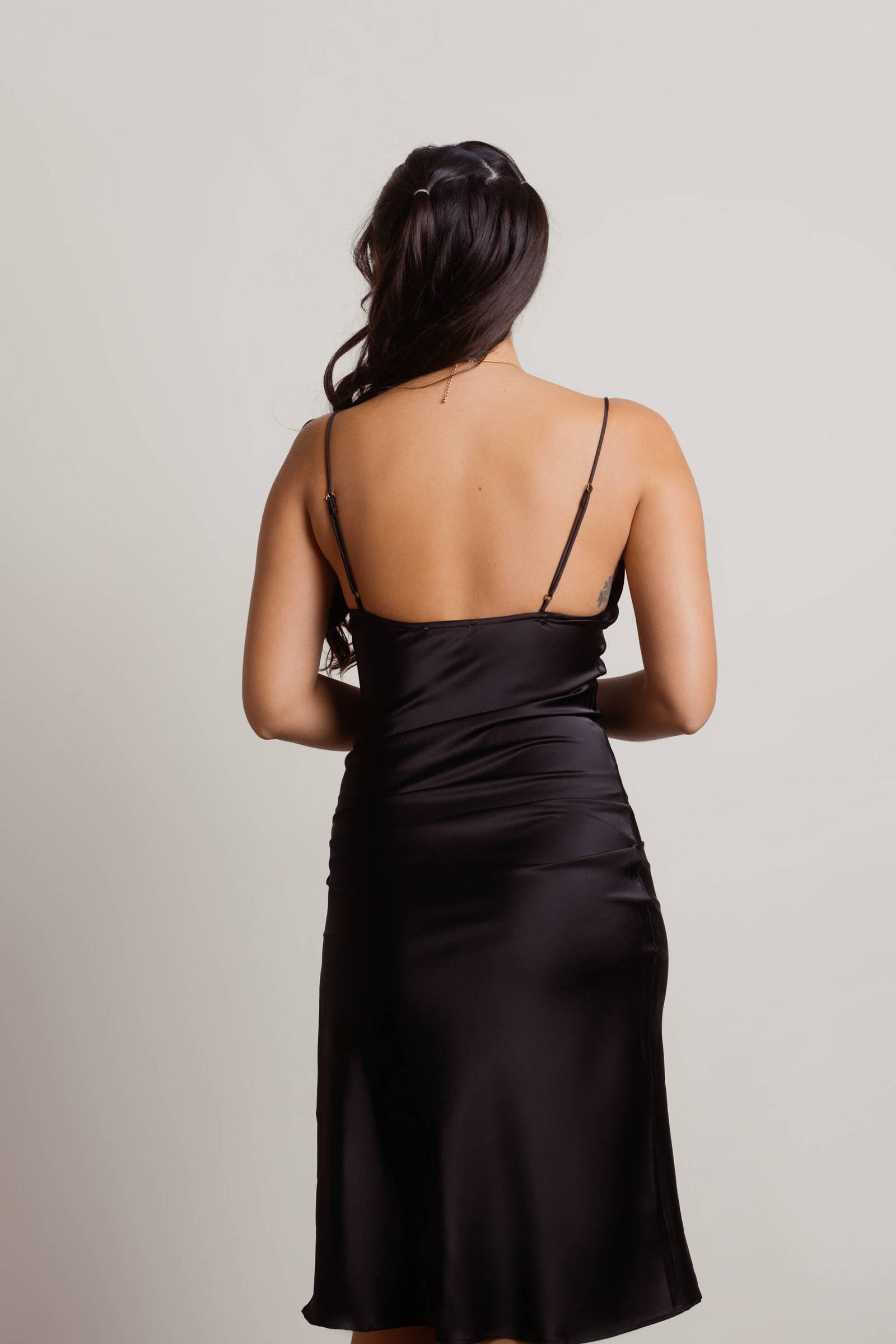 A-line Cowl Neck Satin Dress with Slit Orange