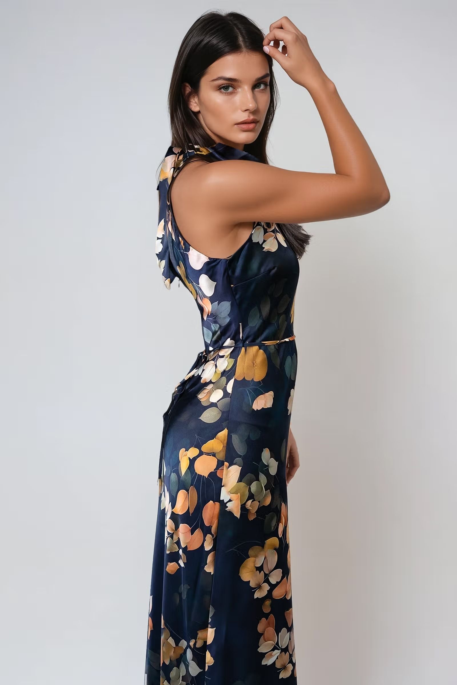 Ice Blue Mock Neck Maxi Dress