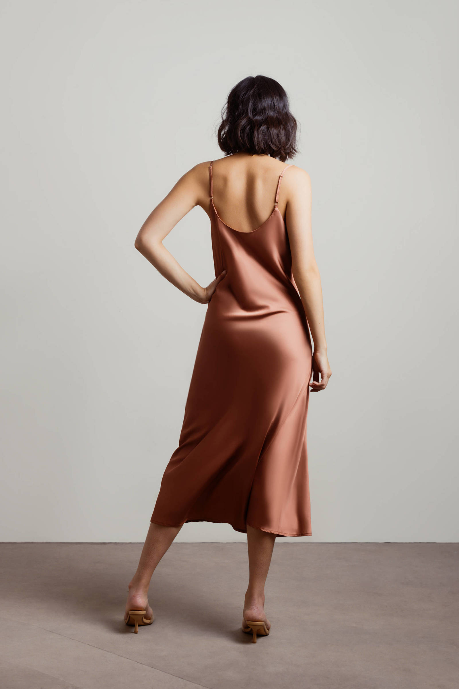 Elegant Satin Cowl Neck Midi Dress
