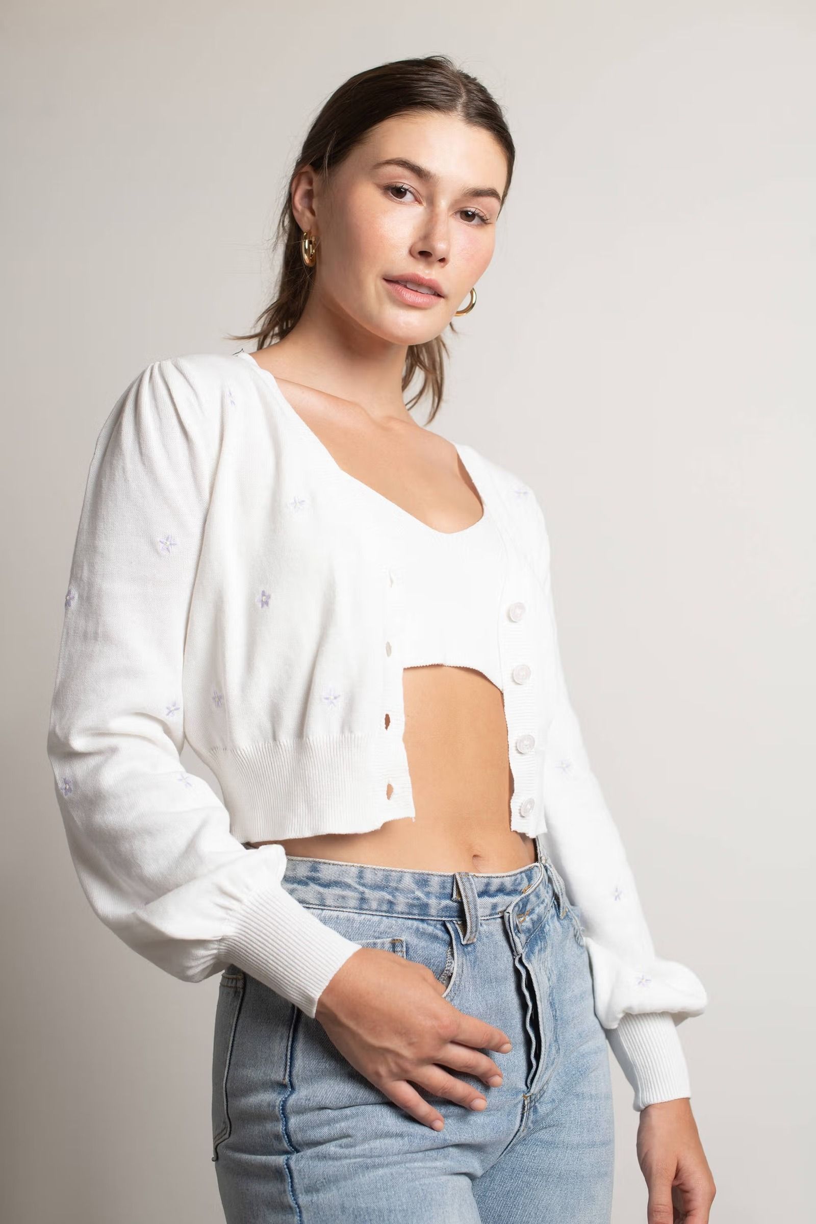 Floral Embroidered Cardigan - Off White main image 1