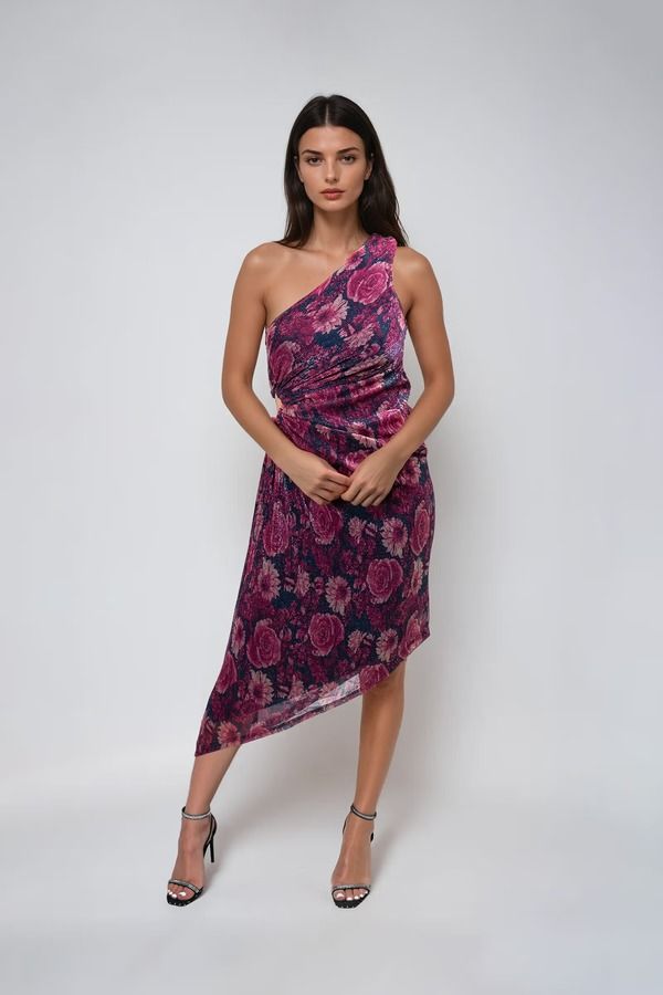 Stolen Glances One Shoulder Floral Midi Dress - Aurora Blues