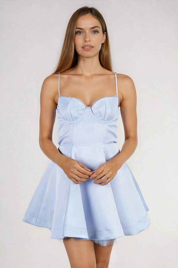 Feel This Glow Sweetheart Satin Mini Dress - Baby Blue