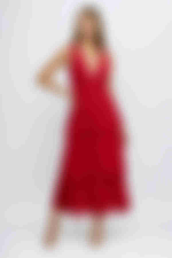 Blooming Romance Deep V Tiered Midi Dress - Berry
