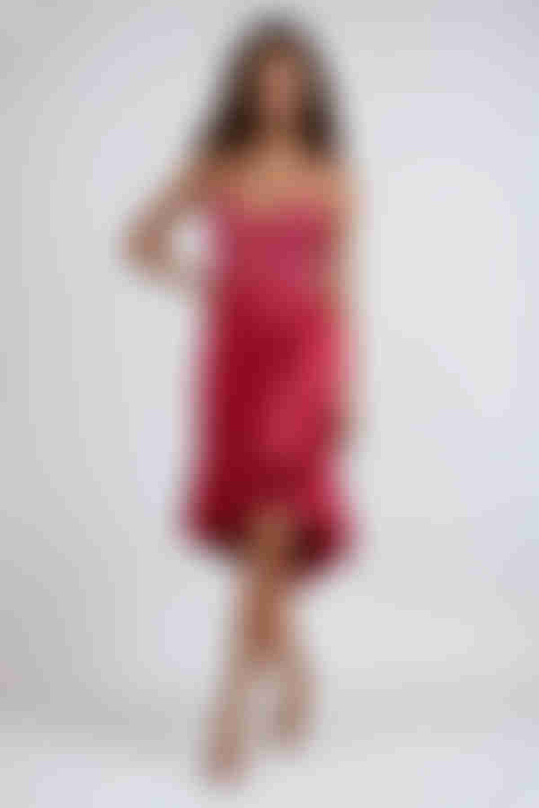 Eyes On You Lace Ruffle Midi Dress - Berry