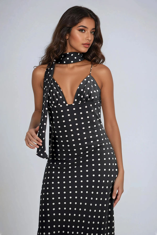 Bare Magic Chiffon Polka Maxi Dress - Black