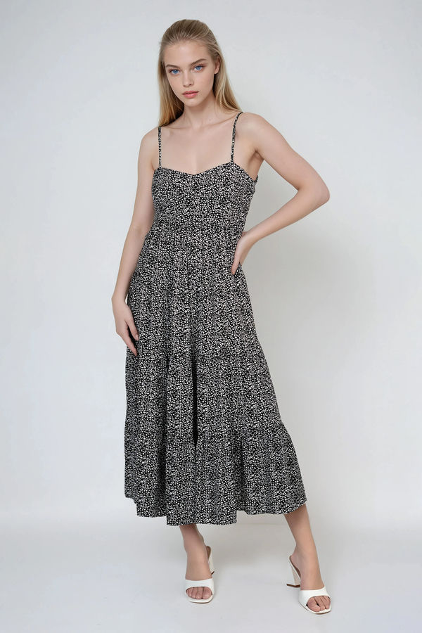 Beatrix Floral Back Tie Midi Dress - Black