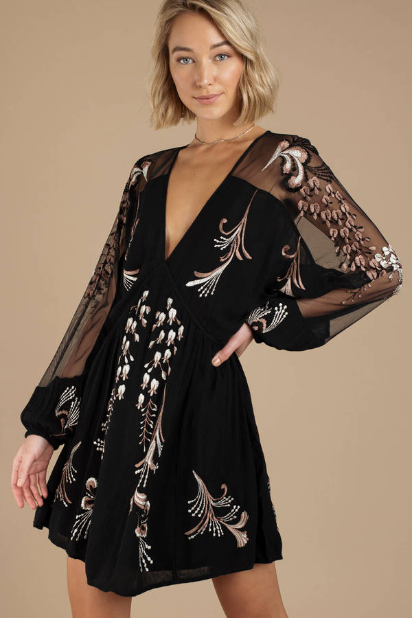 Free people outlet black embroidered dress