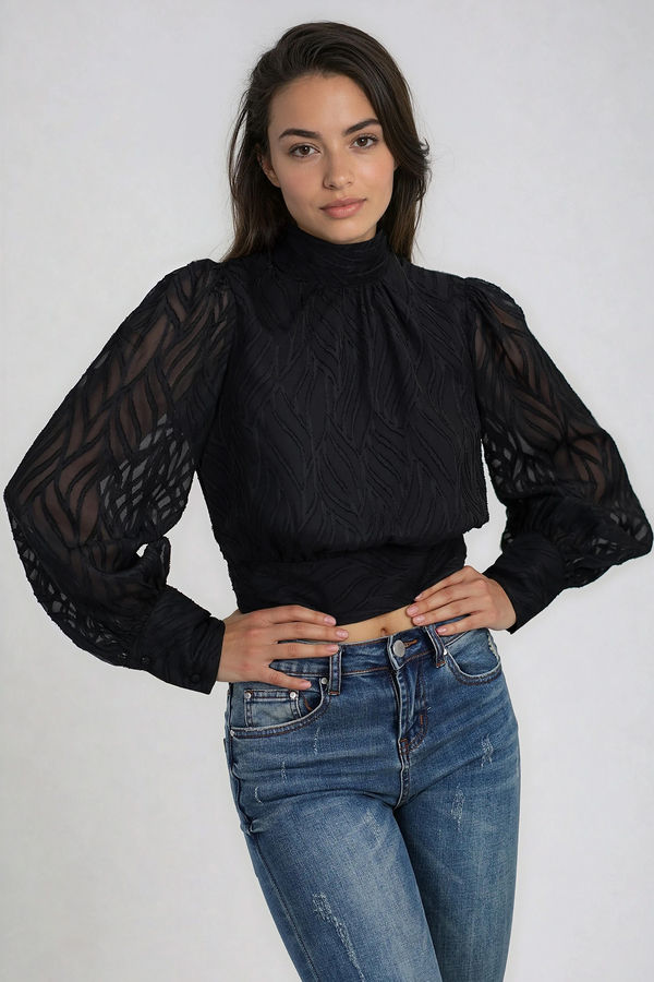 Can't Look Away Burnout Blouse - Black