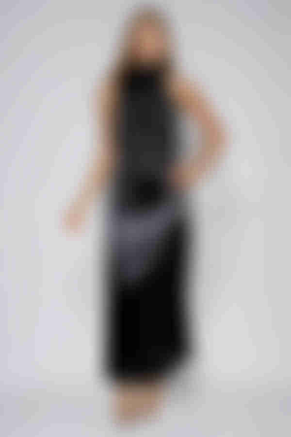 Charm On Draped Satin Midi Dress - Black