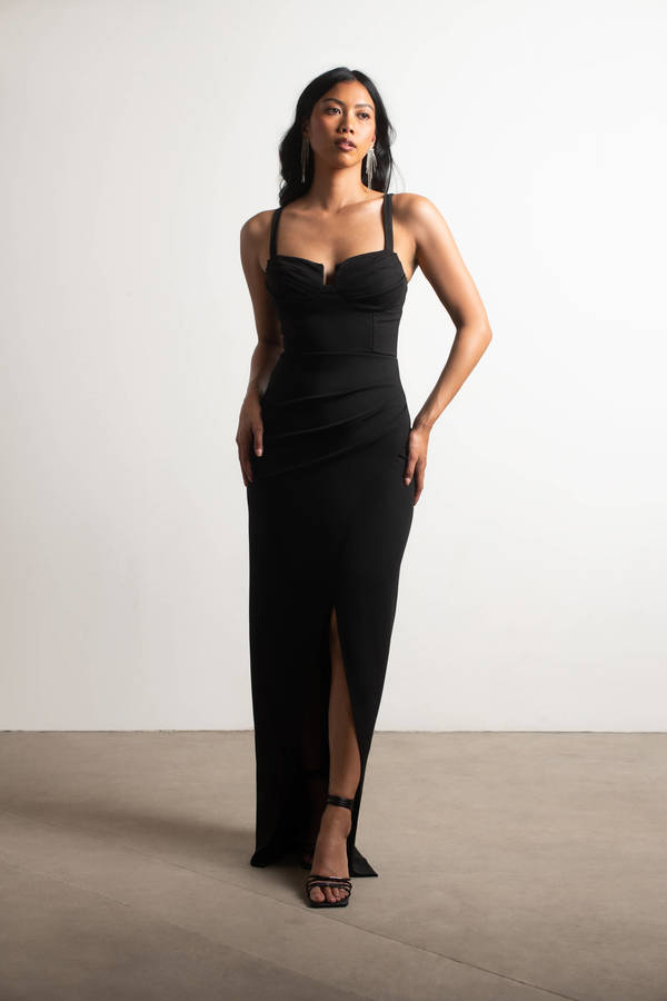 Come Over Here Surplice High Slit Maxi Dress - Black Prom