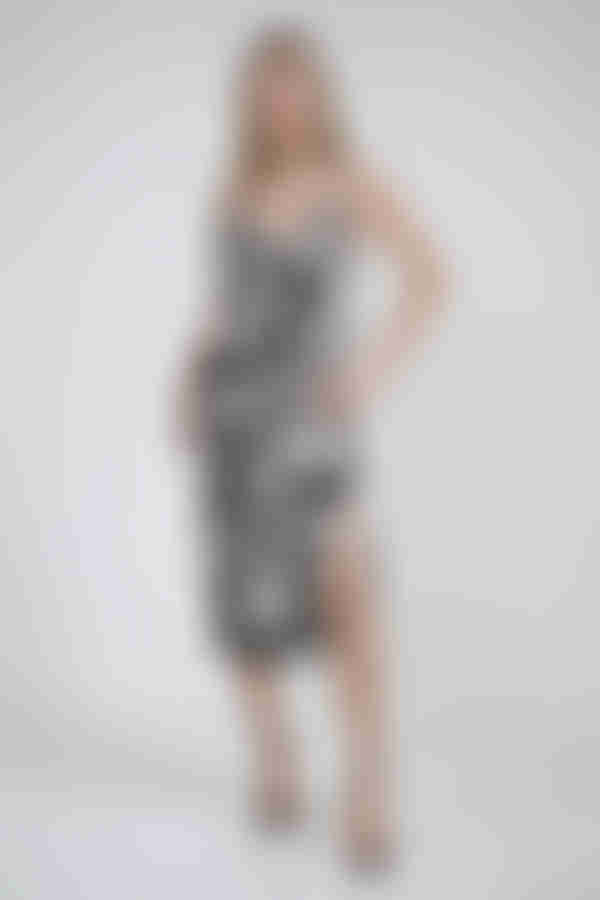 Hilda Satin High Slit Midi Dress - Black Cream