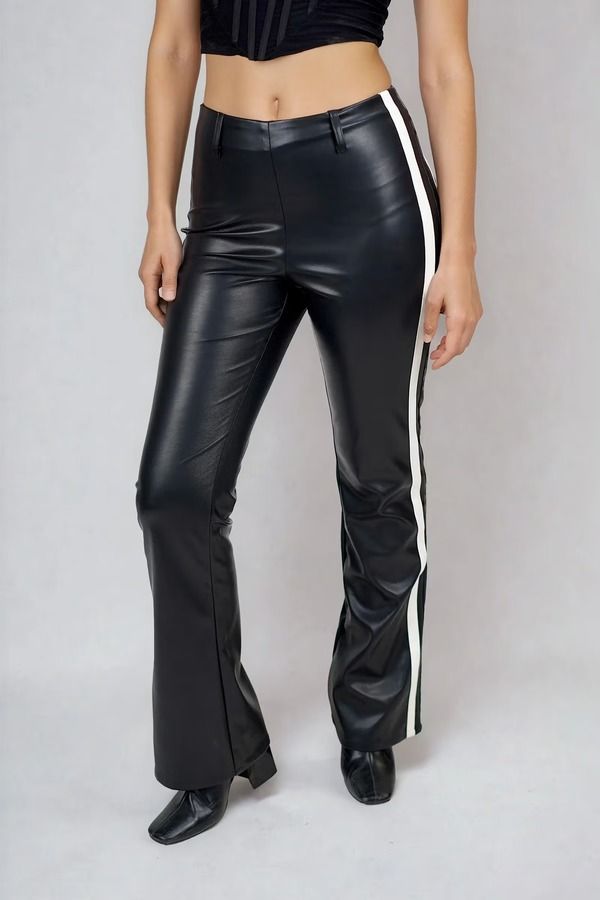 Rebel Line Faux Leather Pants - Black/Cream