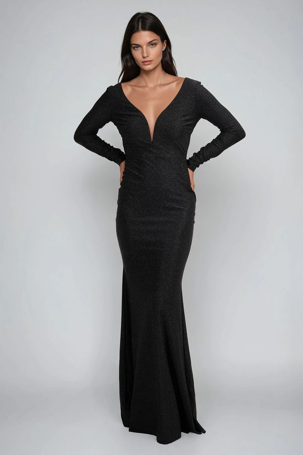 Dark Desire Glitter Open Back Maxi Dress - Black