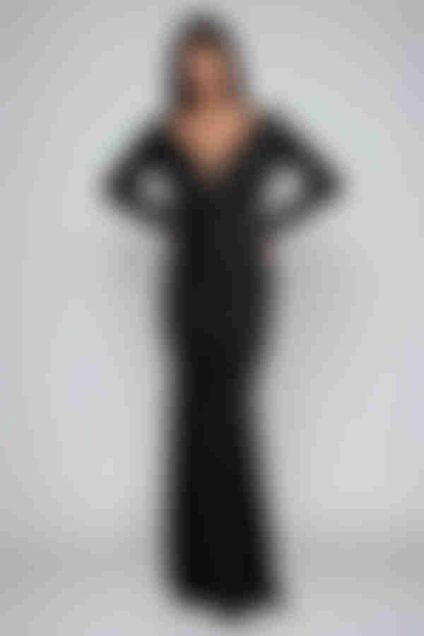 Dark Desire Glitter Open Back Maxi Dress - Black