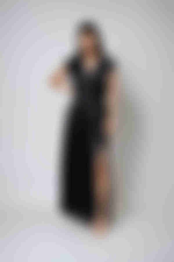 Daylight Glow Belted Metallic Maxi Dress - Black