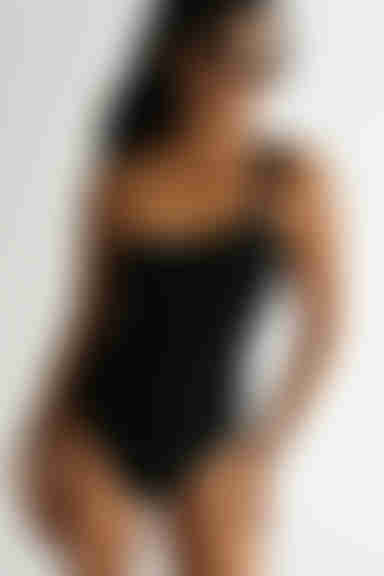 Double Up One Shoulder One Piece Swimsuit - Black