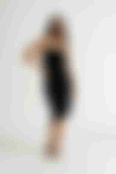 Dreamy State Black Strapless Ruched Midi Dress