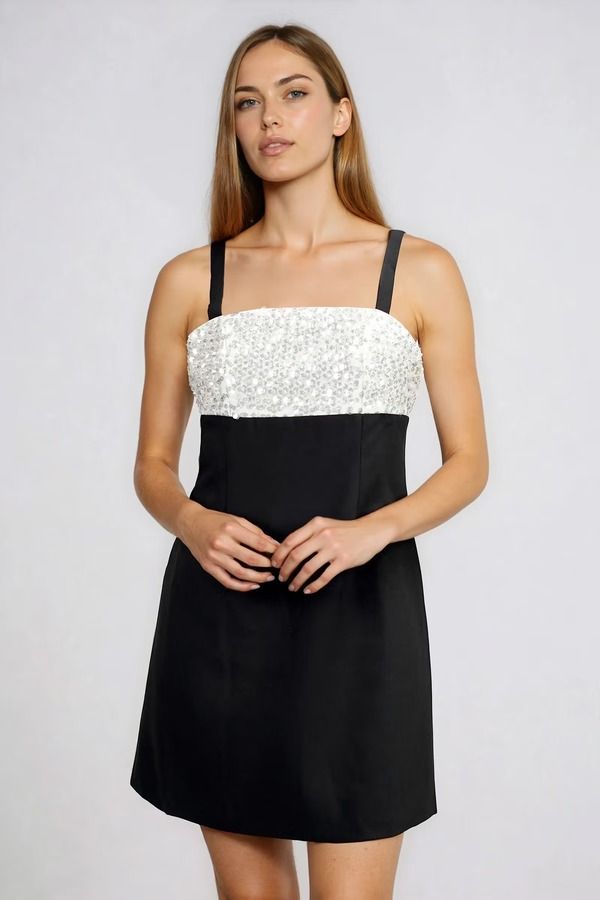 Dressed in Joy Square Neck Sequin Mini Dress - Black