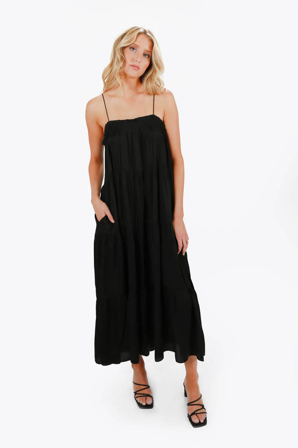 Elisse Black Cocktail Tiered Summer Maxi Dress