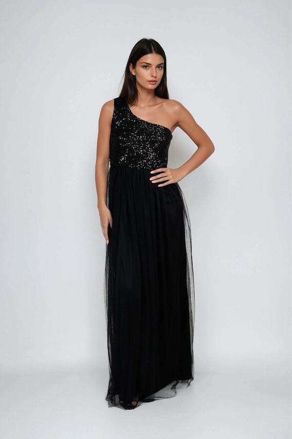 Enchanted Love Sequin Tulle Maxi Dress - Black