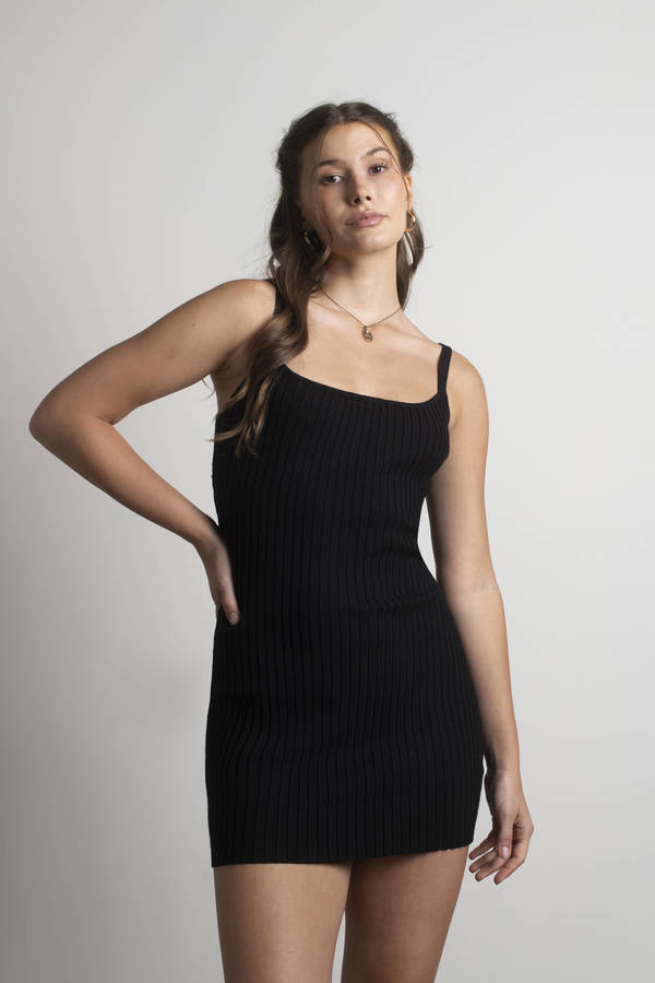 End Up Here Black Ribbed Sweater Bodycon Mini Dress