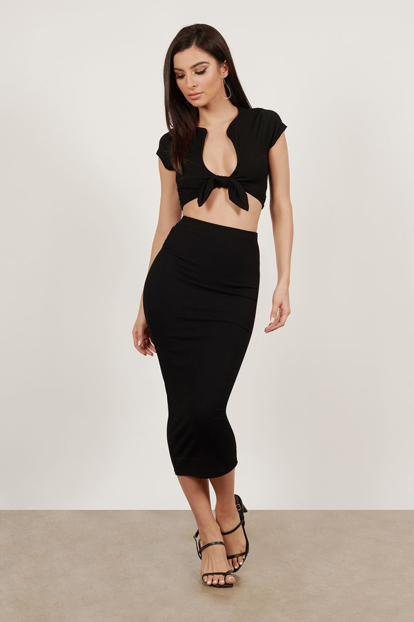 Excited For It Ribbed Black Midi Dress Set
