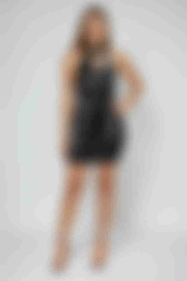 Festive Mood Surplice Sequin Mini Dress - Black