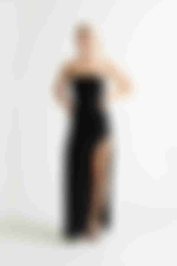 Feverish Sequin High Slit Maxi Dress - Black