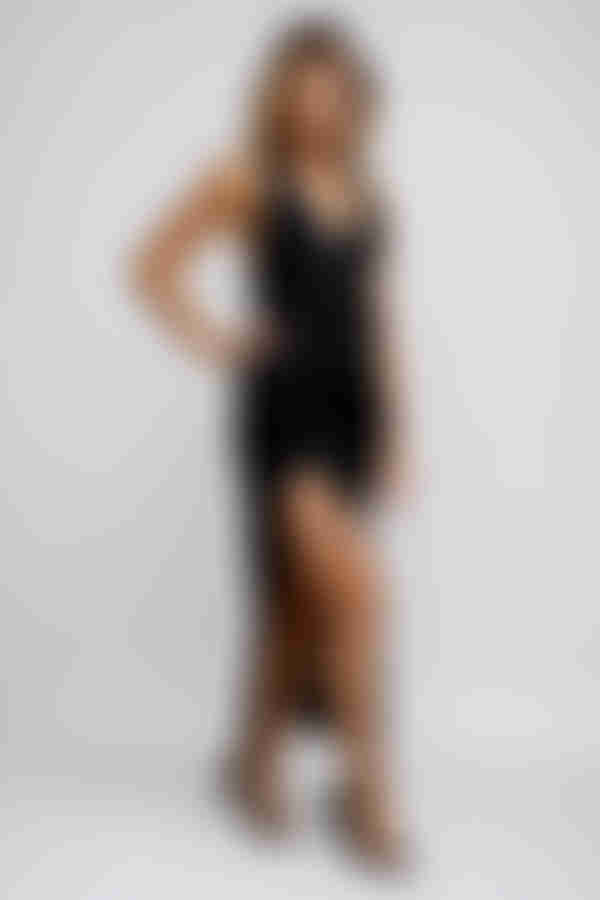 Fierce Vision V-Neck High Slit Maxi Dress - Black