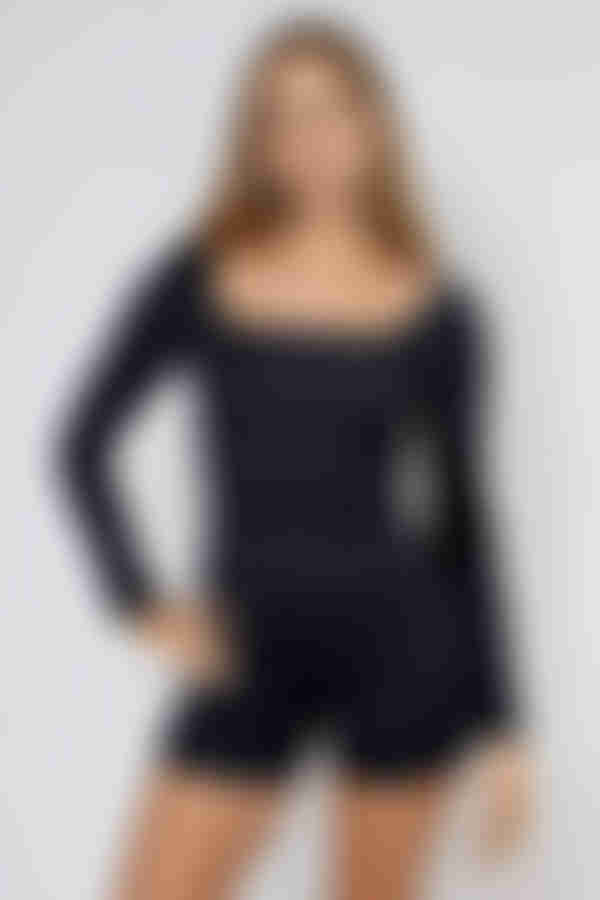Fit Mood Long Sleeve Square Neck Romper - Black