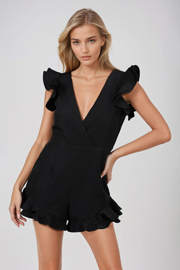 Flirty Flair Ruffle Romper - Black